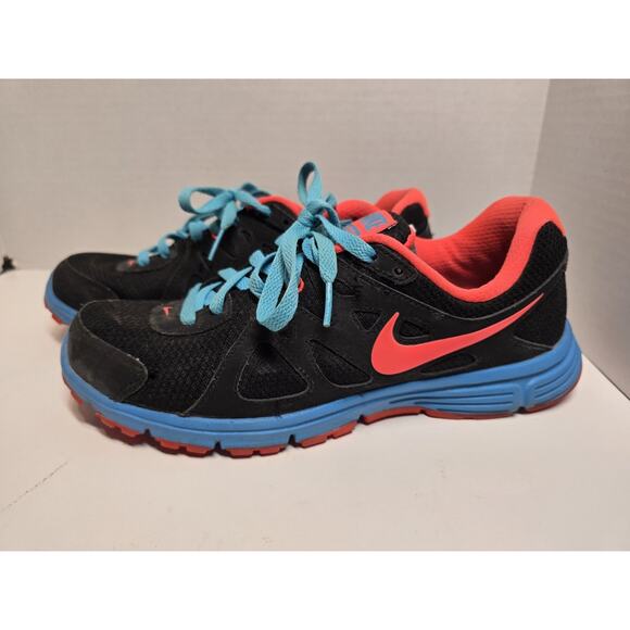 Nike Revolution 2 Sneakers Womens 8 Black Blue Running Shoes Casual 554900-009 - Picture 1 of 7